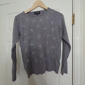S. Christina Sweater Womens L/XL Gray 100% Cashmere Star Rhinestone Crew Neck